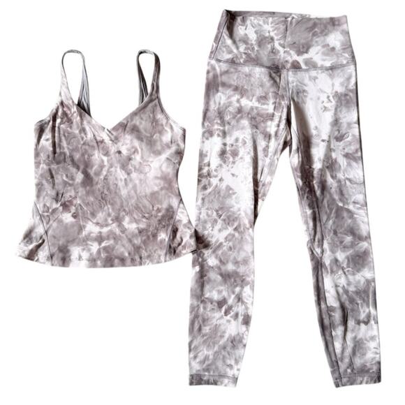 Lululemon Align Cropped Tank Top Leggings Set Pink Gray Tie Dye Athletic Active - Picture 1 of 9